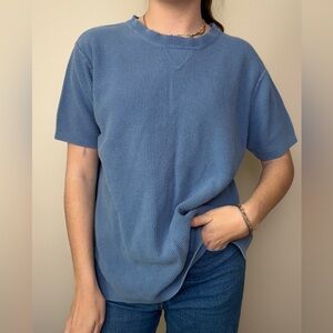 vintage Cotton Ramie 100% natural fiber blue short sleeve textured waffle tee XL